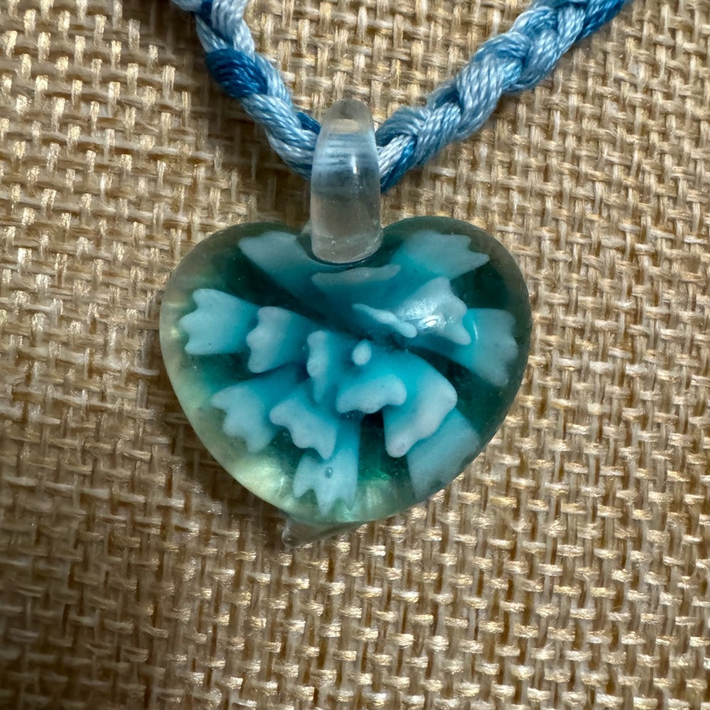 Floral Lampwork Glass Pendant Necklace on Braided Cord - Picture 2 of 2
